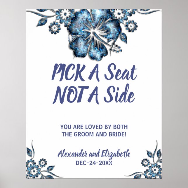 Affiche Blue Flower Pick a Seat not a Side Wedding (Devant)