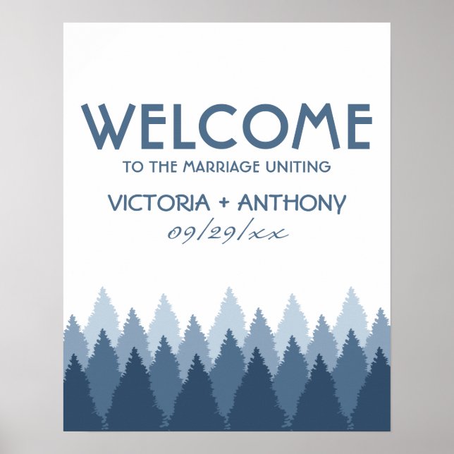 Affiche Blue Forest Range Woodland Mariage Bienvenue (Devant)