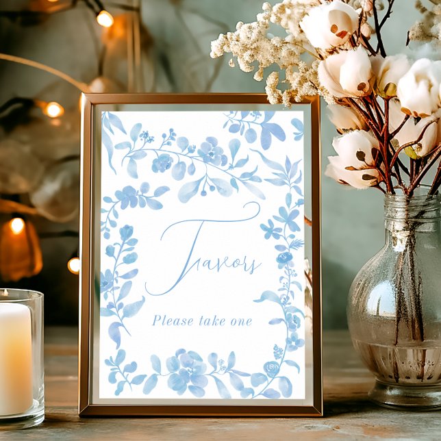 Affiche Blue français vintage floral favorise la douche nu (Blue french vintage floral favors bridal shower poster)