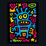 Affiche Blue Funky Alien - Neon Pop Art Quirky Monster<br><div class="desc">Cet alien bleu funky saute avec des couleurs néons et une énergie décalée. Avec de grands yeux et un sourire ludique,  c’est un design pop art fait pour électrifier votre décoration murale et apporter des vibrations funky dans n’importe quel espace.</div>
