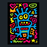 Affiche Blue Funky Alien - Neon Pop Art Quirky Monster<br><div class="desc">Cet alien bleu funky saute avec des couleurs néons et une énergie décalée. Avec de grands yeux et un sourire ludique,  c’est un design pop art fait pour électrifier votre décoration murale et apporter des vibrations funky dans n’importe quel espace.</div>