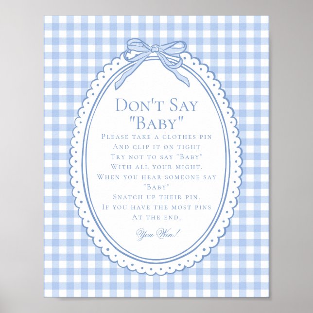 Affiche Blue Gingham Coquette Bow Dont Say Baby Game (Devant)