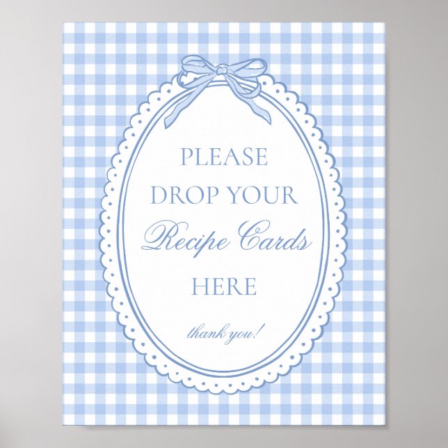 Affiche Blue Gingham Coquette Bow Share a Recipe (Devant)