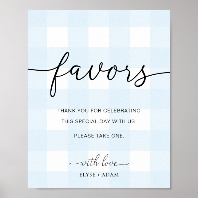 Affiche Blue Gingham Favors Sign (Devant)