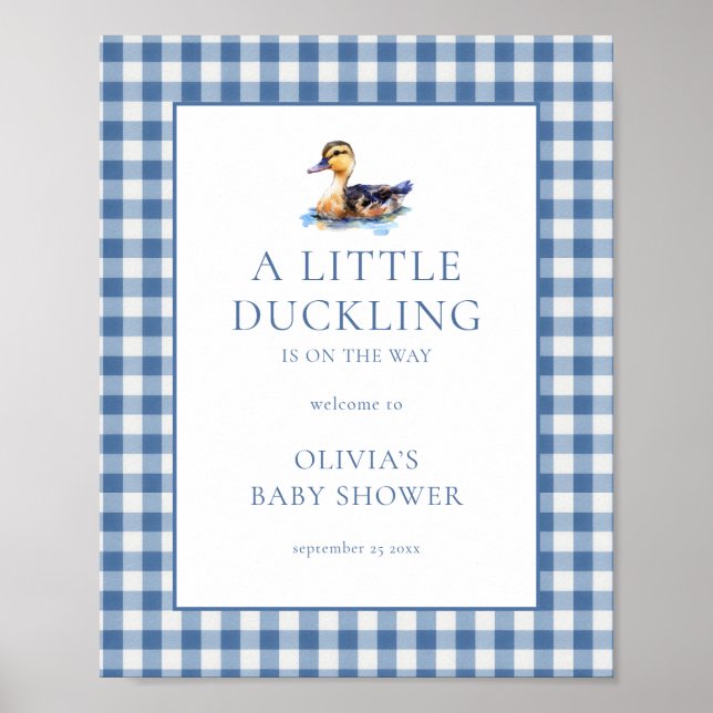 Affiche Blue Gingham Mallard Duck Welcome to Baby Shower (Devant)