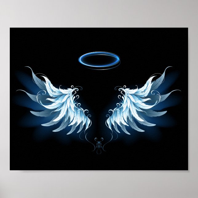 Affiche Blue Glowing Angel Wings on black background (Devant)