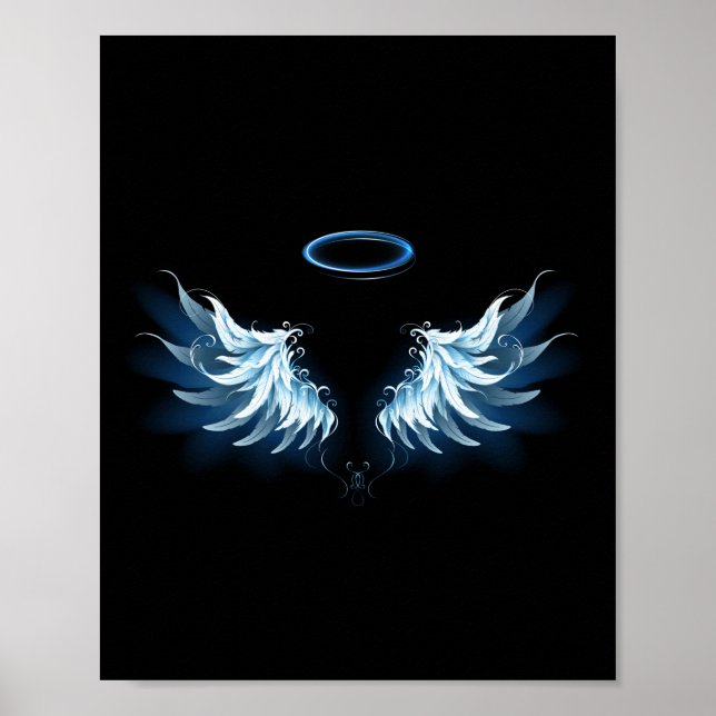 Affiche Blue Glowing Angel Wings on black background (Devant)