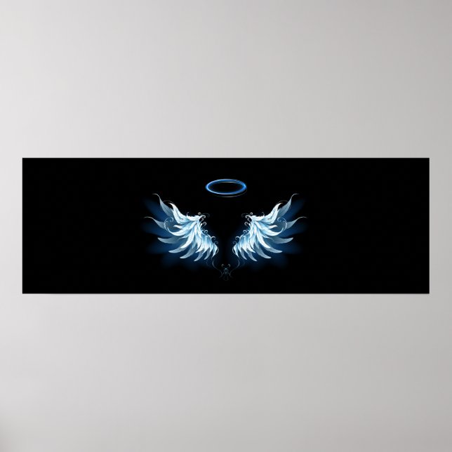 Affiche Blue Glowing Angel Wings on black background (Devant)