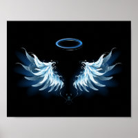 Blue Glowing Angel Wings on black background
