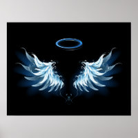 Blue Glowing Angel Wings on black background