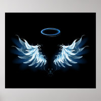 Blue Glowing Angel Wings on black background