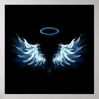 Blue Glowing Angel Wings on black background