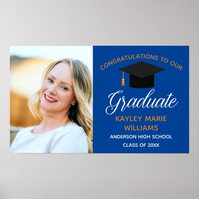 Affiche Blue Gold Graduate Photo 2023 Graduation Party (Devant)