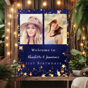 Affiche Blue gold photo stars 2 personnes anniversaire bie
