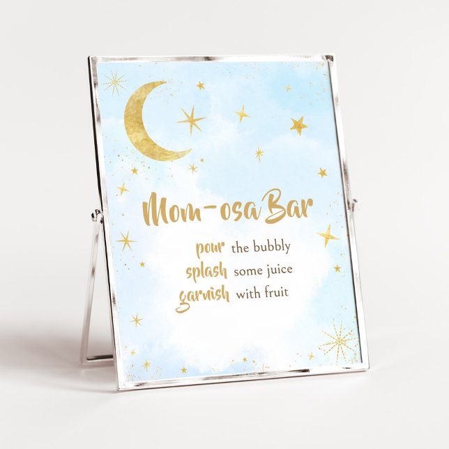 Affiche Blue Gold sur le Baby shower Lune Maman Osa Bar (Moon and Stars Baby Shower Mom Osa Bar Sign)