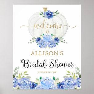 Affiche Blue gold white pumpkin bridal shower welcome sign