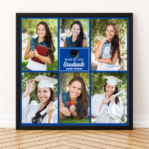 Affiche Blue Graduate Photo Collage Carré de graduation