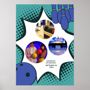 Affiche Blue-Green Bowling 10e anniversaire Photo Collage