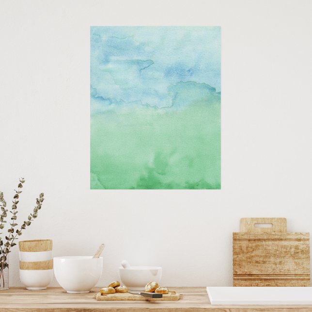 Affiche Blue Green Duo Watercolor Abstract (Cuisine)