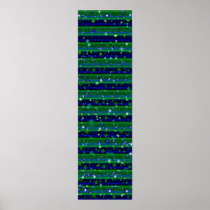 Affiche Blue Green Stripes with Stars and Raindrops