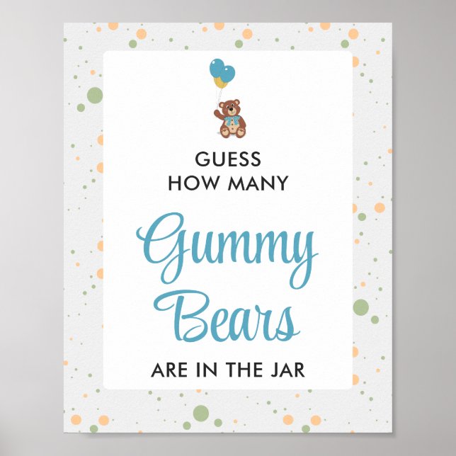 Affiche Blue Gummy Bear Guesser Game Boy Baby shower (Devant)