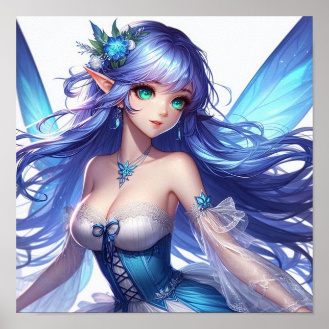 Affiche Blue-Haired Tropical Fairy with Emerald Eyes (Devant)