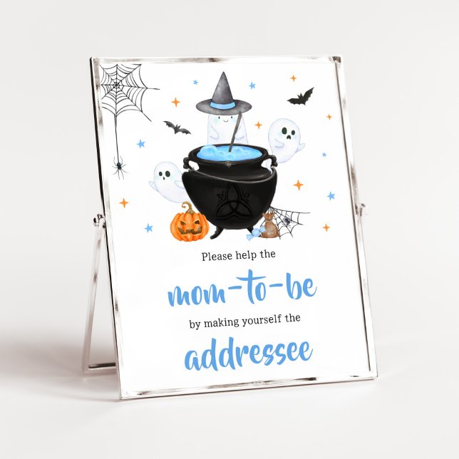 Affiche Blue Halloween Baby est Brassant Enveloppe Station (Baby is Brewing Baby Shower Envelope Station Sign)