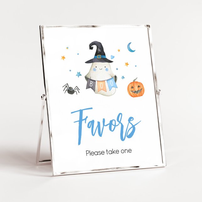 Affiche Blue Halloween Ghost Little Boo Baby shower Faveur (Little Boo Baby Shower Favors Sign)