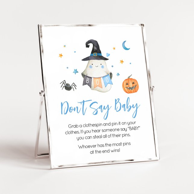 Affiche Blue Halloween Ghost Little Boo Ne pas dire bébé (Little Boo Baby Shower Don't Say Baby Sign)