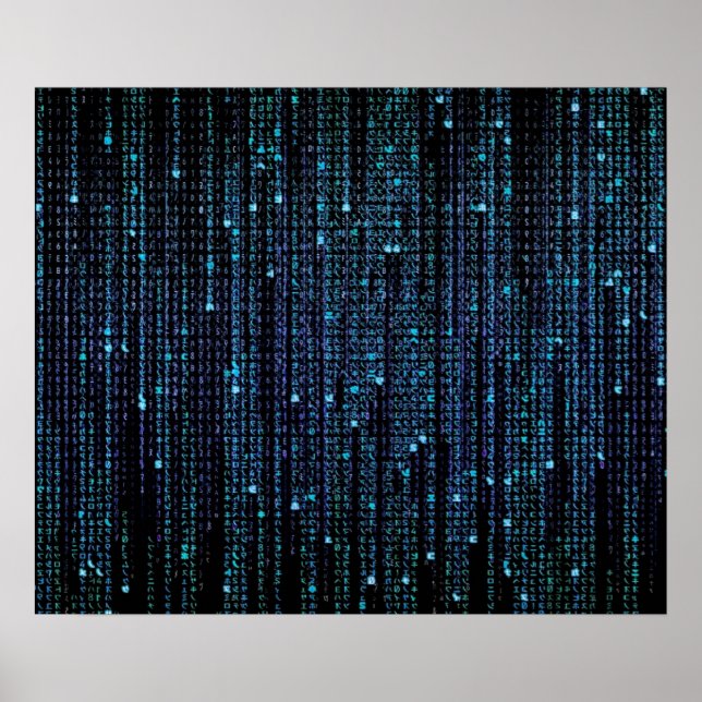 Affiche Blue HD Matrix Digital Rain (Devant)