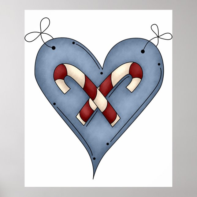 Affiche Blue Heart with Candy Canes Country Christmas (Devant)