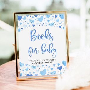 Affiche Blue Hearts Valentine Livres pour Baby shower Sign