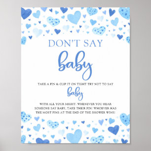 Affiche Blue Hearts Valentine ne pas dire Baby shower jeu