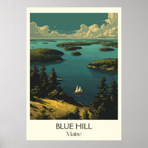 Affiche Blue Hill Maine Vintage Coastal Bay Sail Art