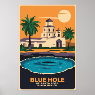 Affiche Blue Hole New Mexico Travel Art Vintage