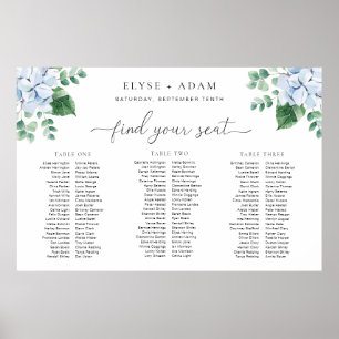 Affiche Blue Hydrangea 3 Banquet Table Plan Planche