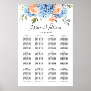 Affiche Blue Hydrangea Blush Rose 12 tables CADRE