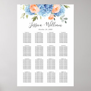 Affiche Blue Hydrangea Blush Rose 15 tables CADRE