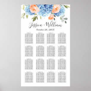 Affiche Blue Hydrangea Blush Rose 16 Tables CADRE