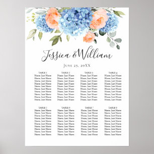 Affiche Blue Hydrangea Blush Rose 8 Tables SEATING CHART