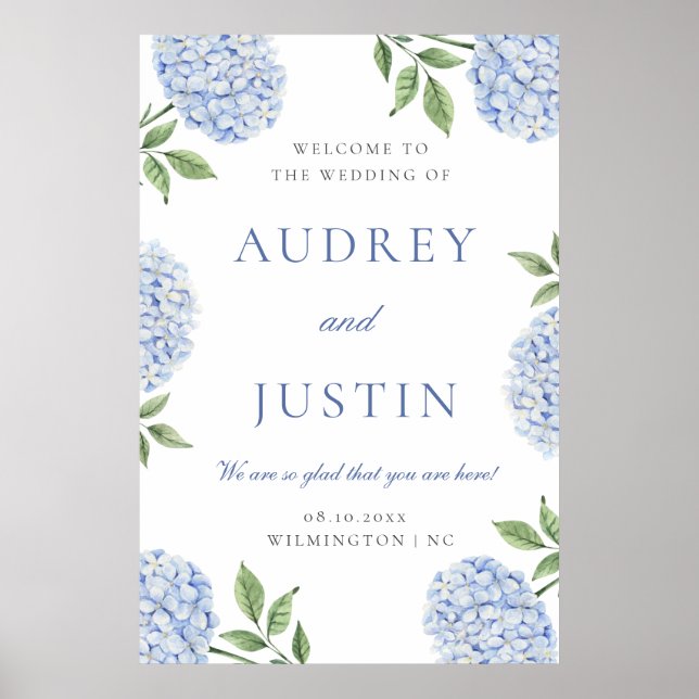 Affiche Blue Hydrangea Classic Border, XL Wedding Welcome (Devant)