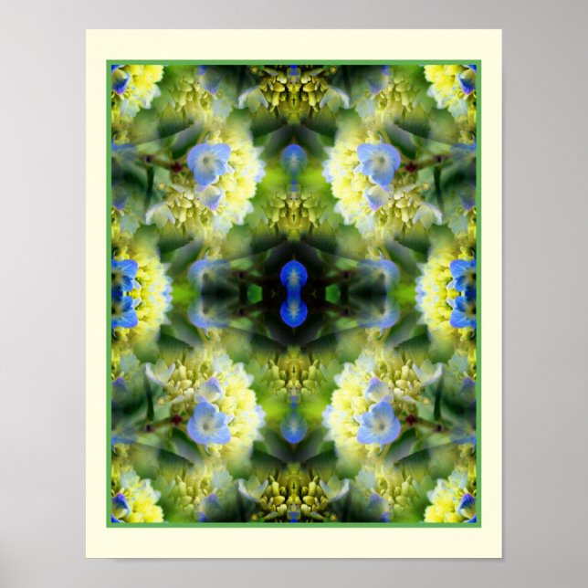 Affiche Blue Hydrangea Fleurs Miroir Abstrait (Devant)