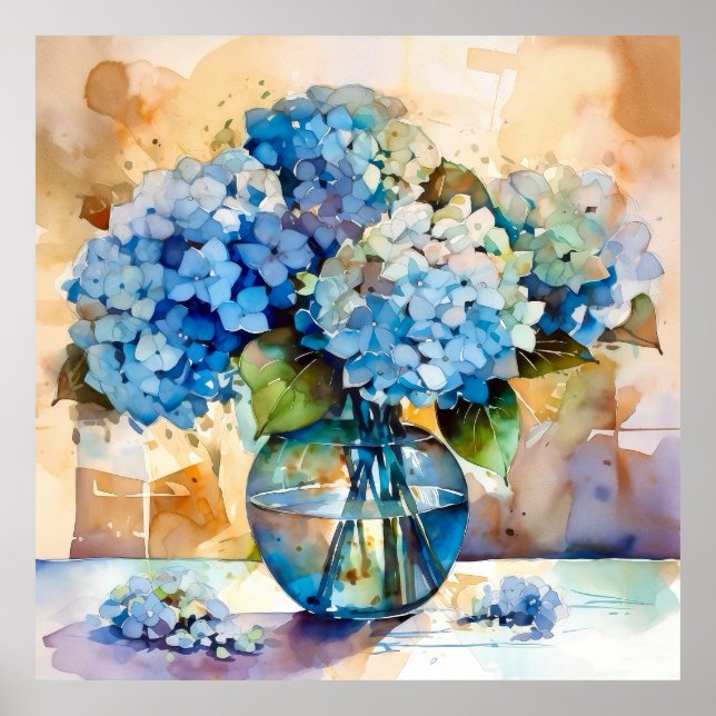 Affiche Blue Hydrangea Floral Art (Devant)