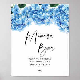 Affiche Blue Hydrangea Floral Fête des mariées Mimosa Bar