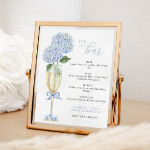 Affiche Blue Hydrangea, Gold Glass Bar Menu
