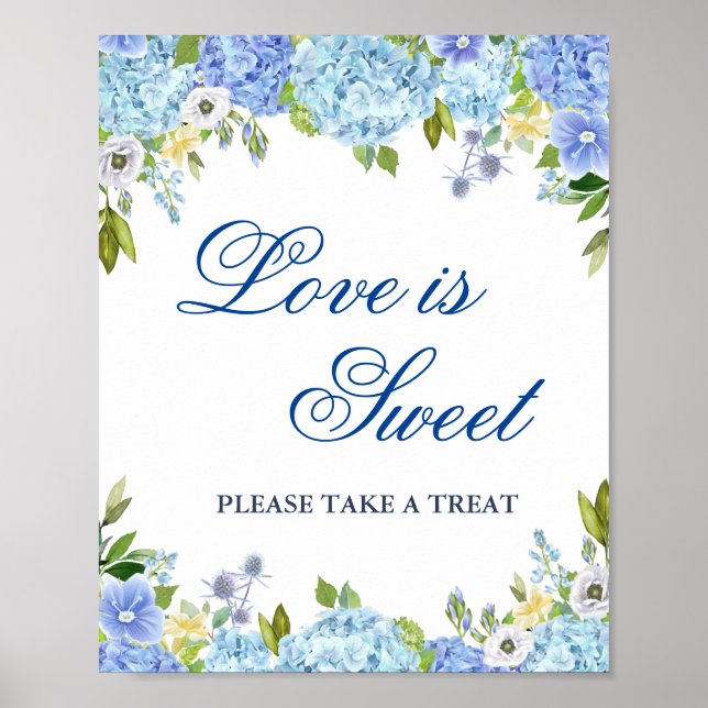 Affiche Blue Hydrangea Greenery Mariage Dessert Bar (Devant)