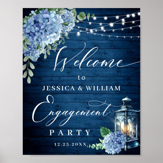 Affiche Blue Hydrangea Lanterne Boho Boho ENGAGEMENT PARTI (Devant)