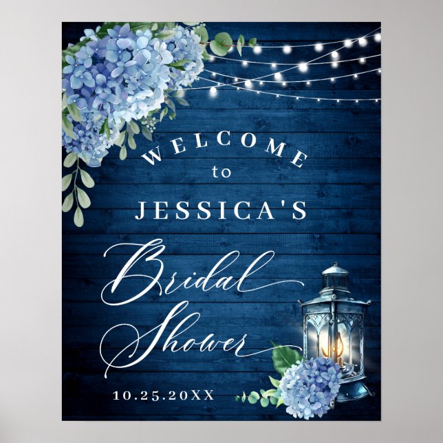 Affiche Blue Hydrangea Lanterne Boho Fête des mariées (Devant)