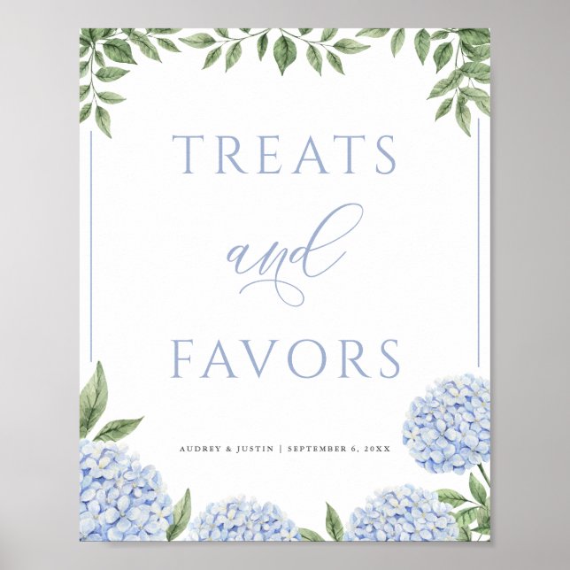 Affiche Blue Hydrangea Traitements et Favoris Mariage (Devant)