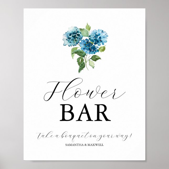 Affiche Blue Hydrangea Wedding Flower Bar Signs (Devant)